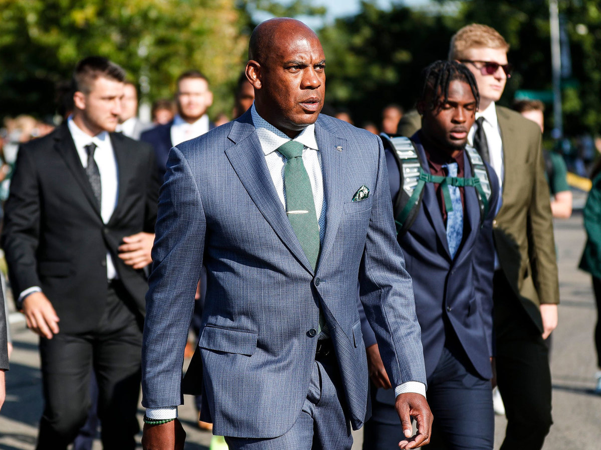 Michigan State coach Mel Tucker walks into Spartan Stadium